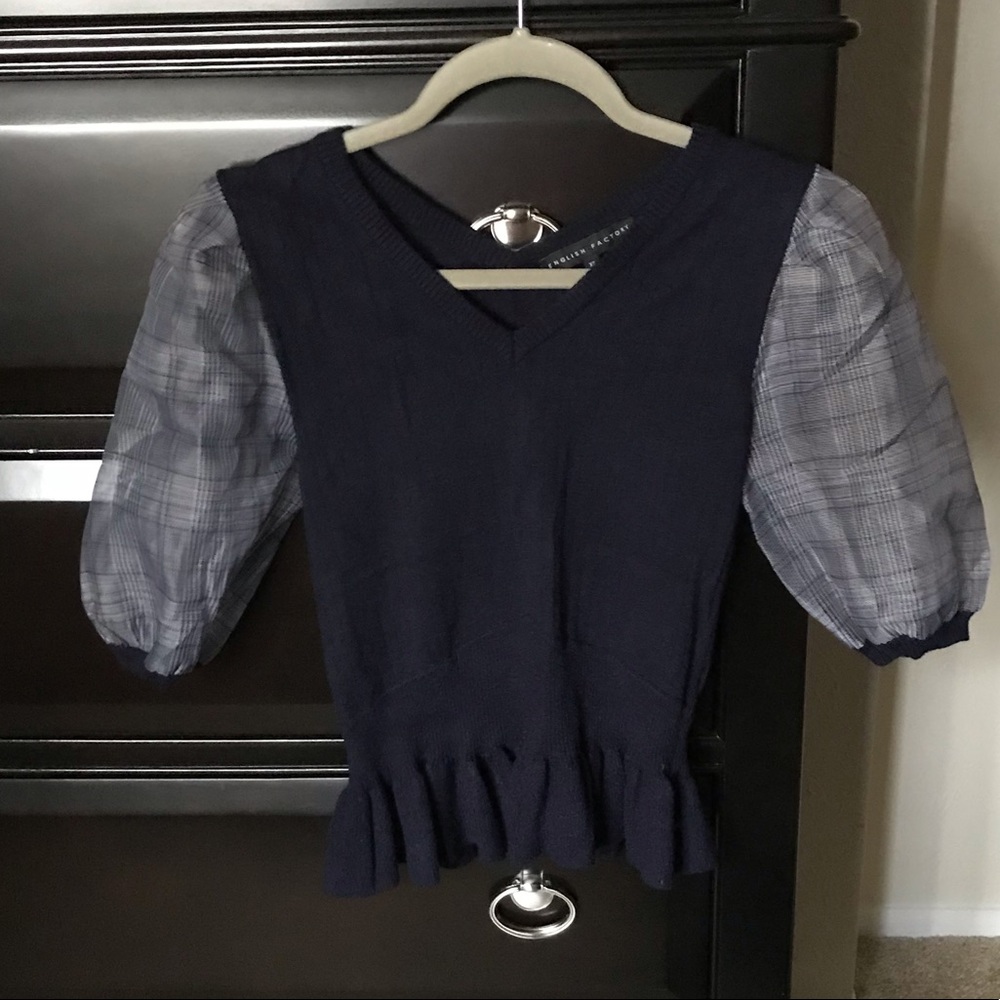 English Factory sweater with plaid sleeves